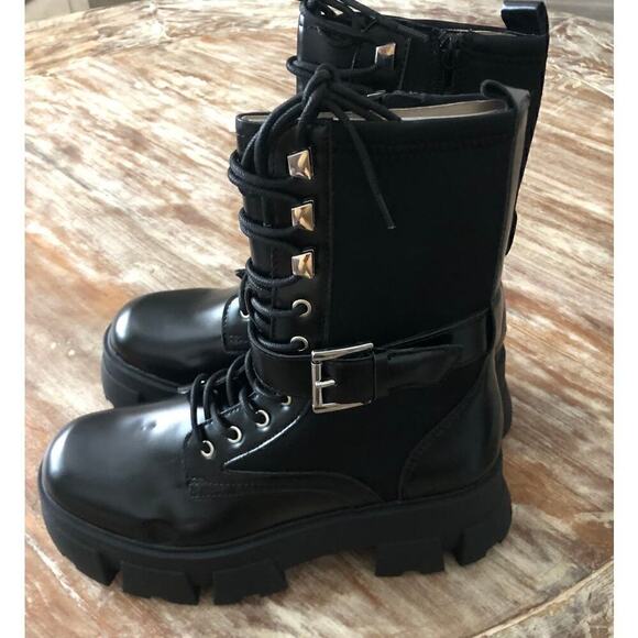 ALDO Grandleap Bootie Buckled Combat Black NEW 6 US - Picture 6 of 9